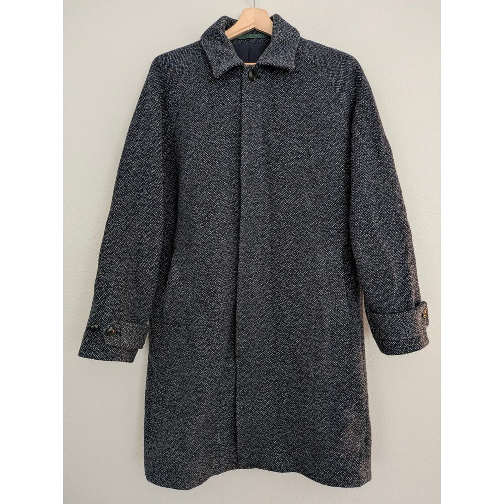 Bonobos Men's Italian Wool Raglan Trench Coat Herringbone Medium Blue Size M EUC - Picture 2 of 10